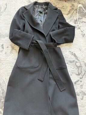MAX&Co. Black Wool Belted Long Coat - IT 40 / US 4
